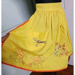 Handmade Half Apron Yellow Flower Bird Butterfly Pocket Cottage farmcore Vintage